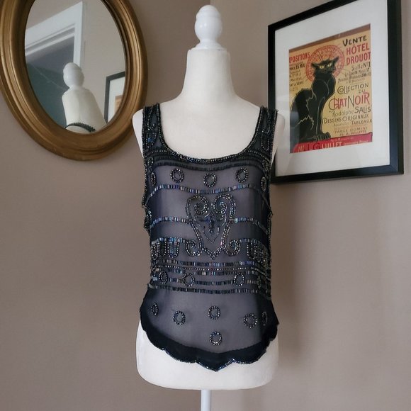 Hand Crafted Tops - Embellished Hand-Beaded Tank Top Size Small EUC